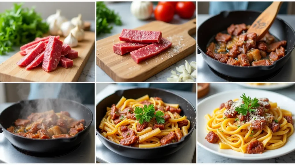 beef strips with pasta