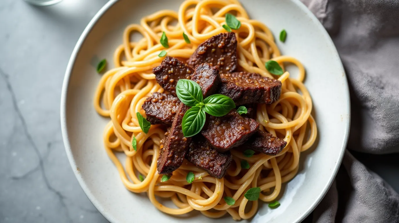 beef strips with pasta