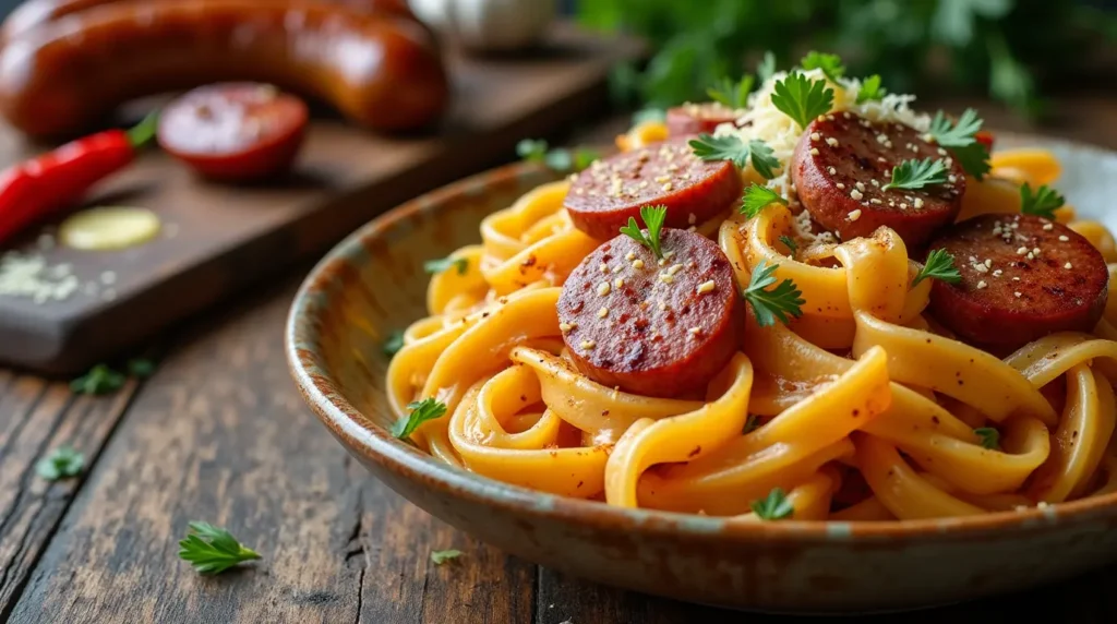 Spicy Cajun Garlic Butter Sausage Pasta