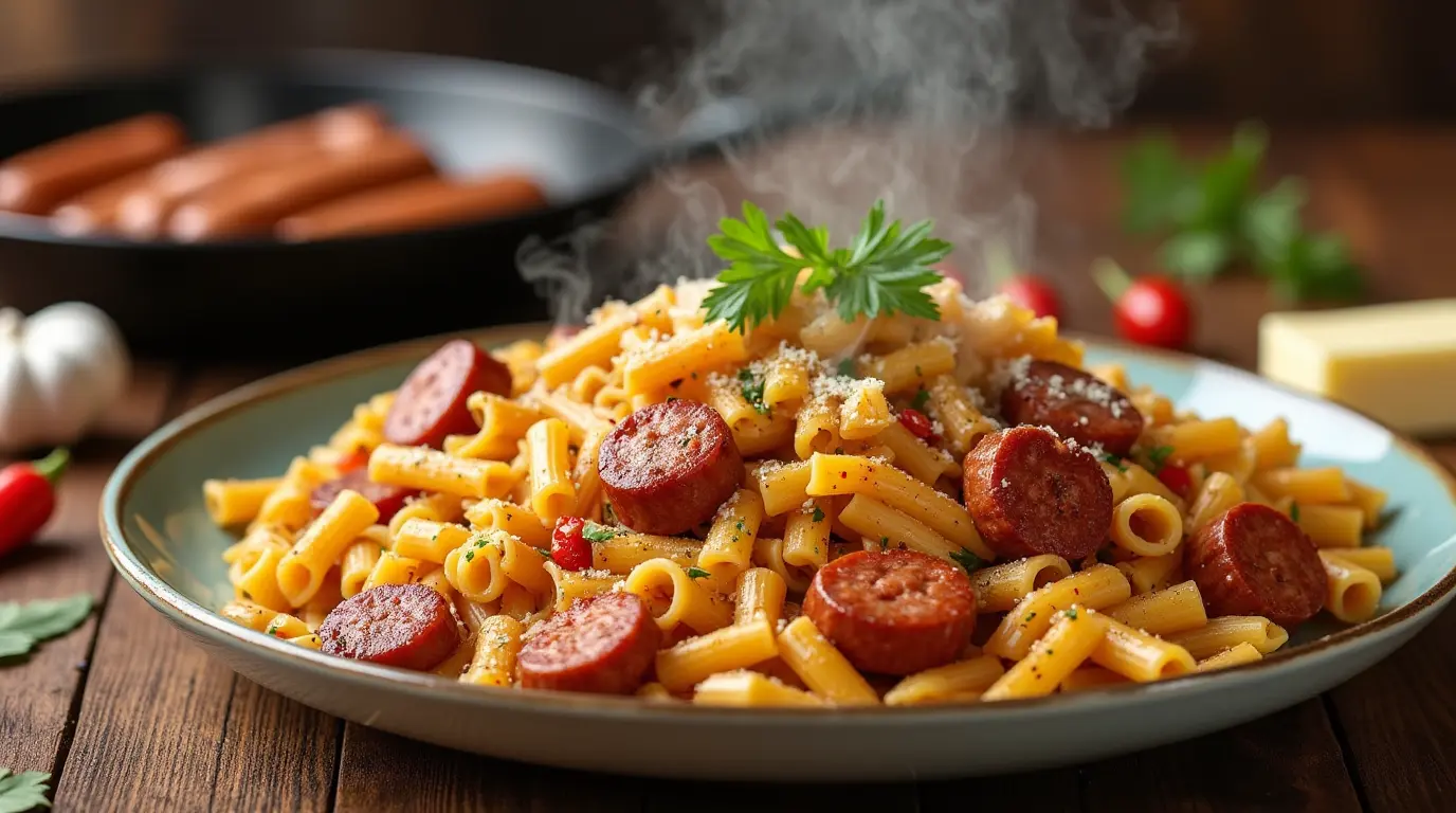 Spicy Cajun Garlic Butter Sausage Pasta