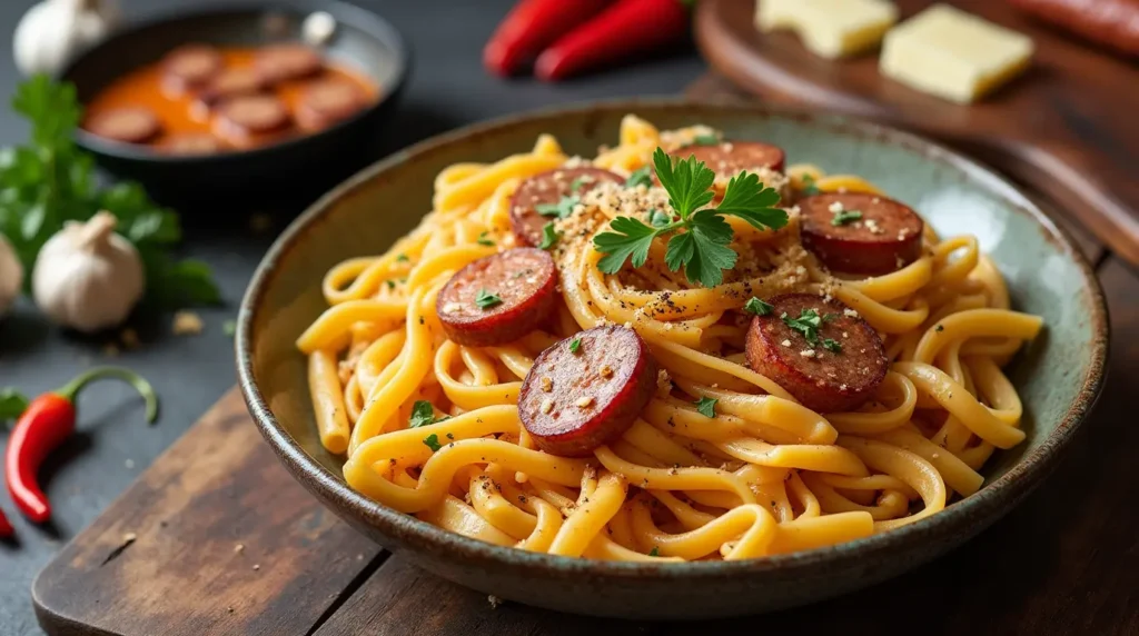 Spicy Cajun Garlic Butter Sausage Pasta
