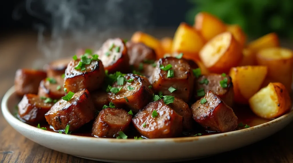 Garlic Steak Bites and Potatoes Recipe
