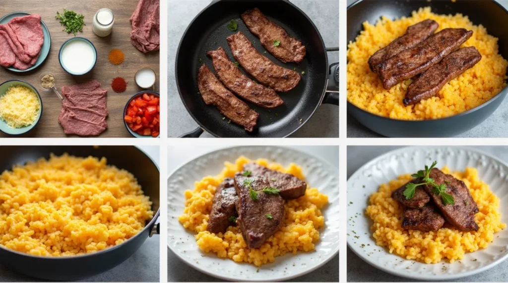 Creamy Queso Rice with Juicy Steak Strips